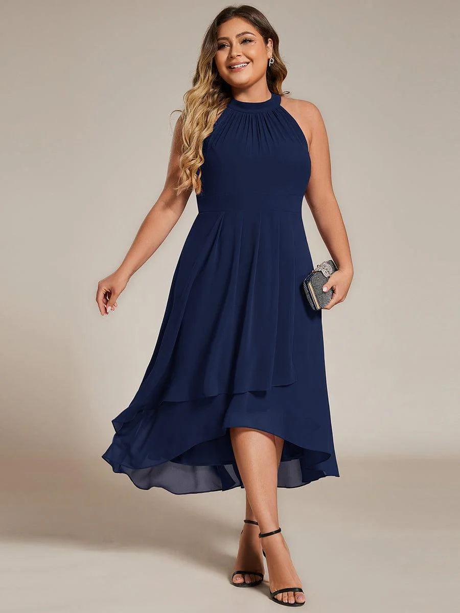 pretty POSIE|Plus Size Chiffon Sleeveless Halter Neck Midi Wedding Guest Dress - Image 4
