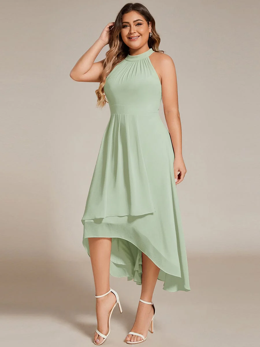 pretty POSIE|Plus Size Chiffon Sleeveless Halter Neck Midi Wedding Guest Dress - Image 50