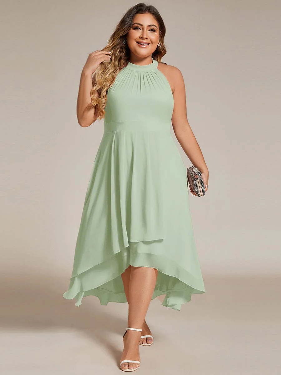 pretty POSIE|Plus Size Chiffon Sleeveless Halter Neck Midi Wedding Guest Dress - Image 51