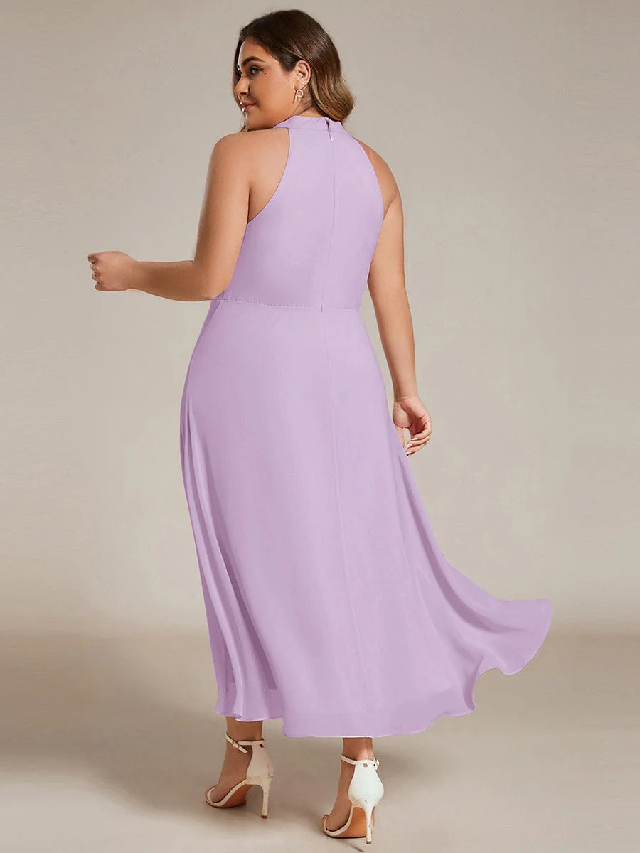 pretty POSIE|Plus Size Chiffon Sleeveless Halter Neck Midi Wedding Guest Dress - Image 53