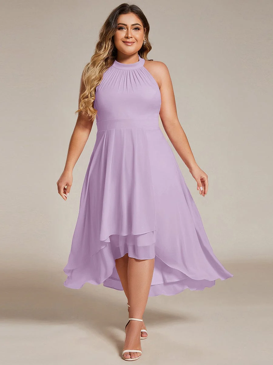 pretty POSIE|Plus Size Chiffon Sleeveless Halter Neck Midi Wedding Guest Dress - Image 66
