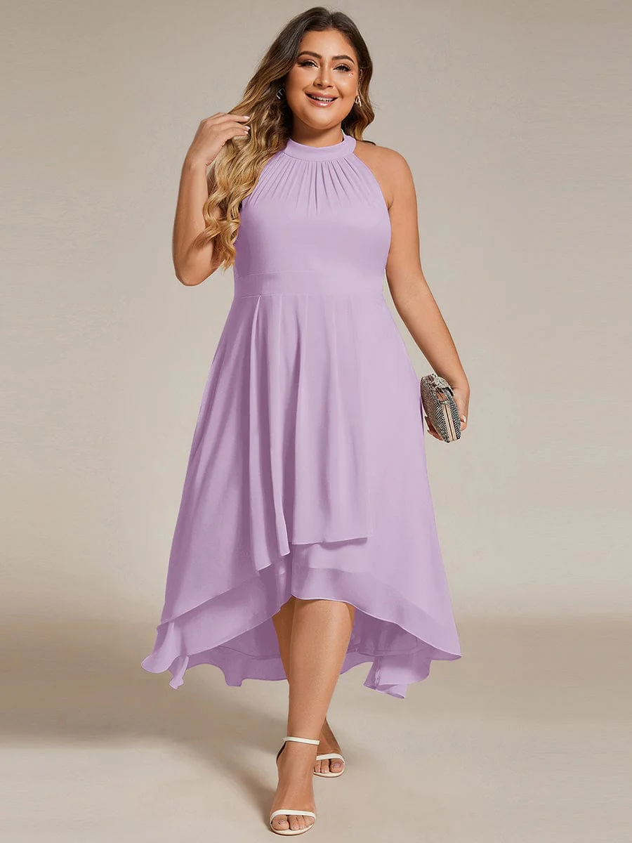 pretty POSIE|Plus Size Chiffon Sleeveless Halter Neck Midi Wedding Guest Dress - Image 69