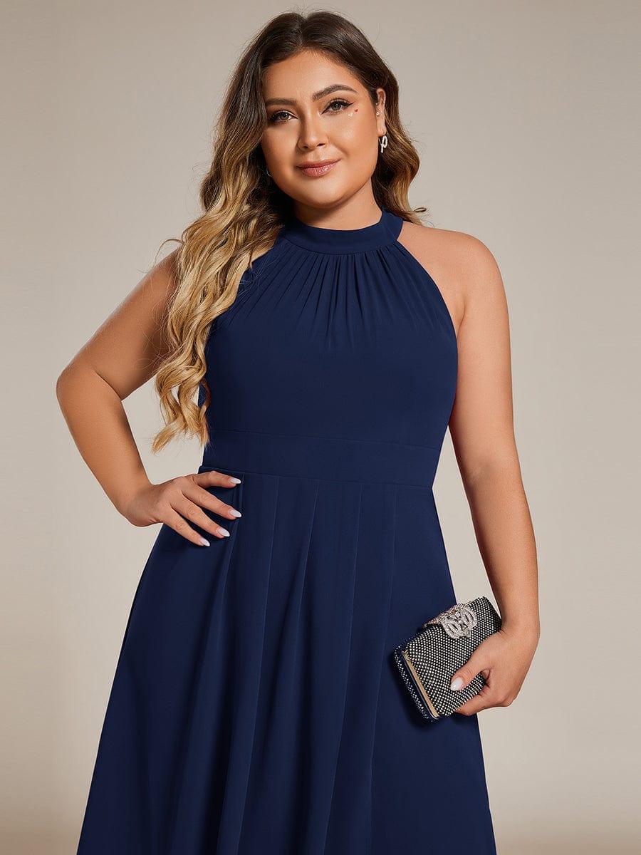 pretty POSIE|Plus Size Chiffon Sleeveless Halter Neck Midi Wedding Guest Dress - Image 7