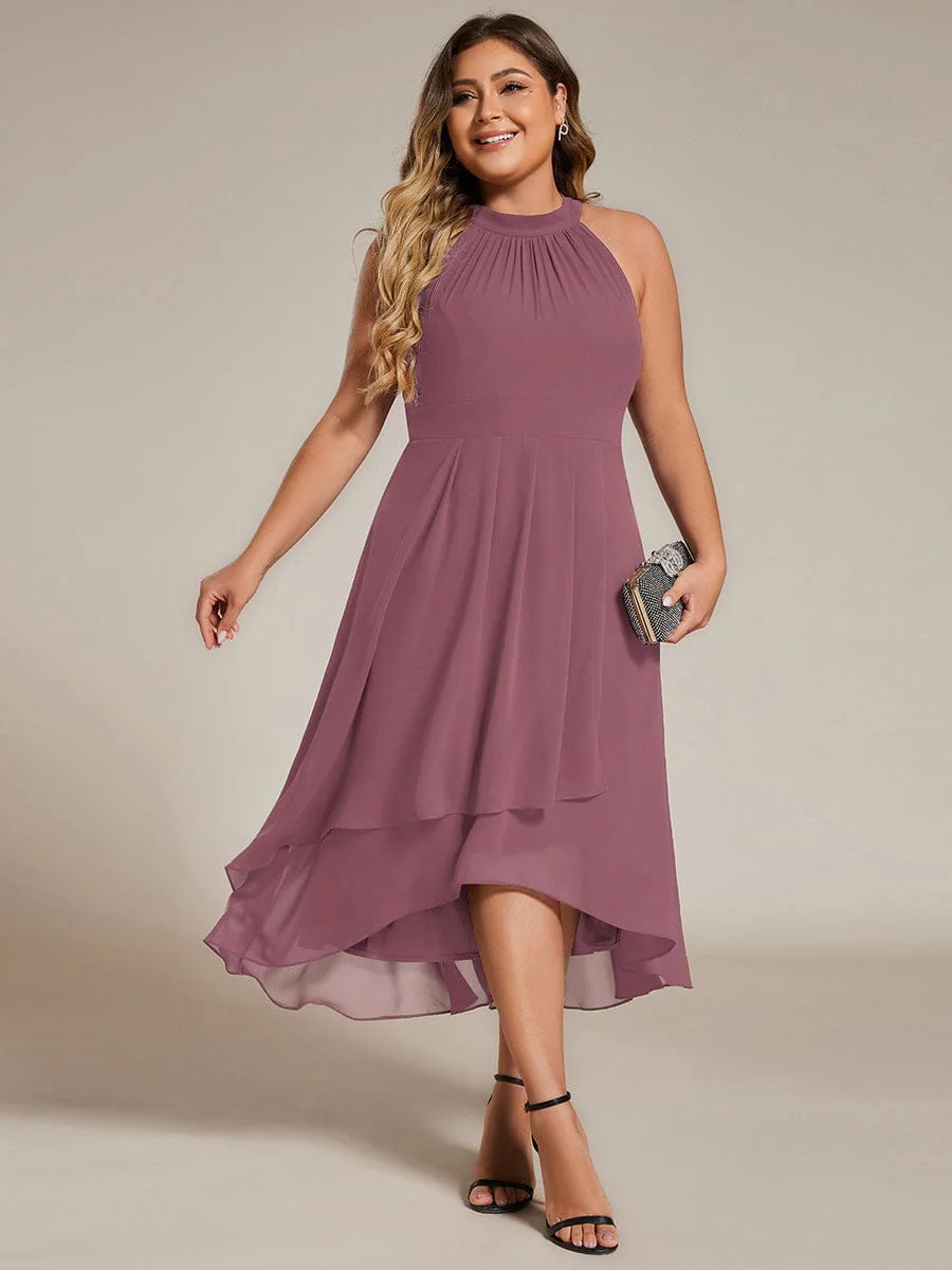 pretty POSIE|Plus Size Chiffon Sleeveless Halter Neck Midi Wedding Guest Dress - Image 76