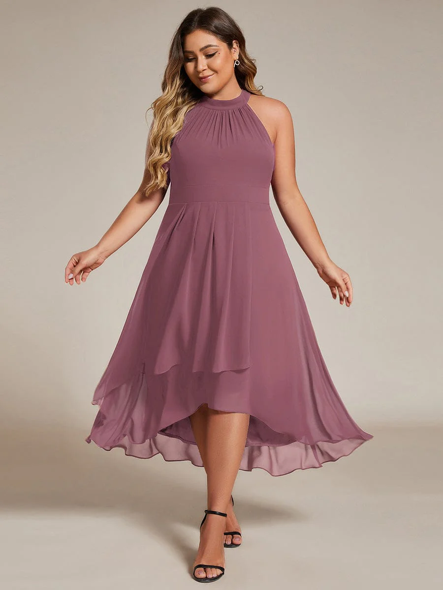pretty POSIE|Plus Size Chiffon Sleeveless Halter Neck Midi Wedding Guest Dress - Image 78