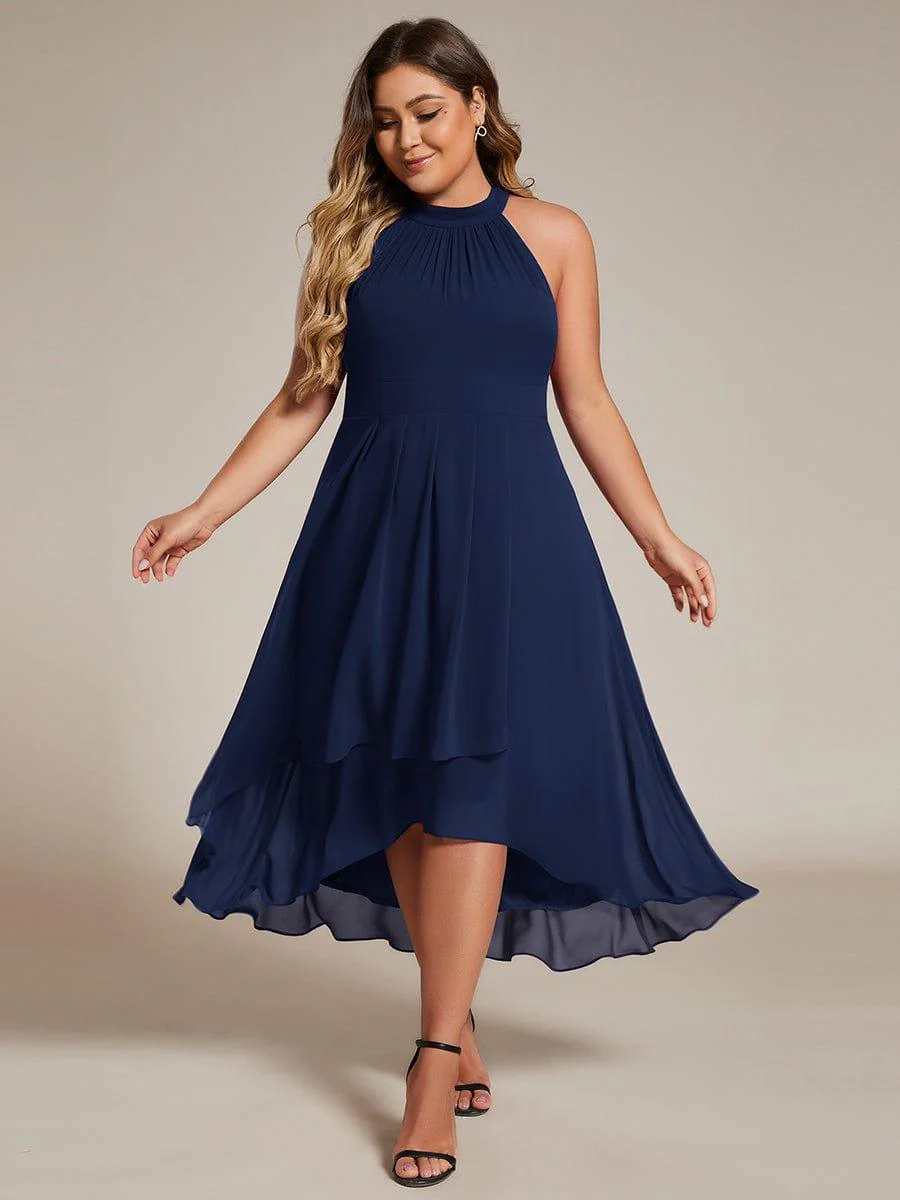 pretty POSIE|Plus Size Chiffon Sleeveless Halter Neck Midi Wedding Guest Dress - Image 8