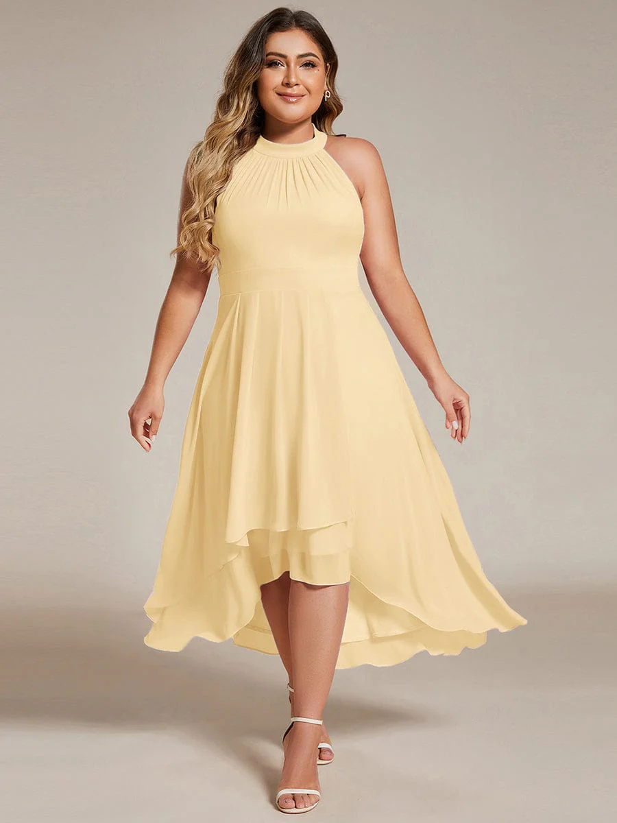 pretty POSIE|Plus Size Chiffon Sleeveless Halter Neck Midi Wedding Guest Dress - Image 81