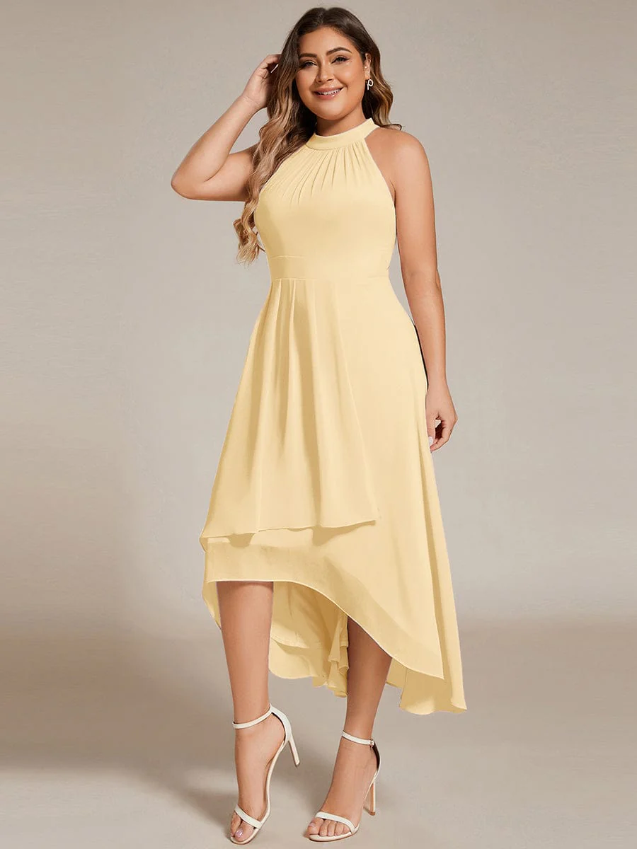 pretty POSIE|Plus Size Chiffon Sleeveless Halter Neck Midi Wedding Guest Dress - Image 83