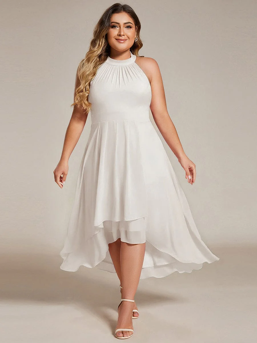 pretty POSIE|Plus Size Chiffon Sleeveless Halter Neck Midi Wedding Guest Dress - Image 86