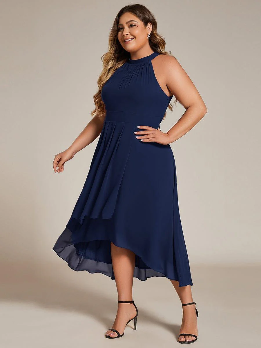 pretty POSIE|Plus Size Chiffon Sleeveless Halter Neck Midi Wedding Guest Dress - Image 9