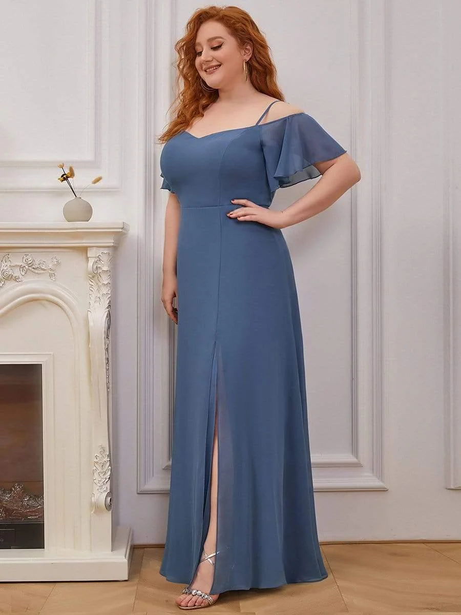 pretty REYA|Plus-Size Cold-Shoulder V-neck Bridesmaid Dress with Side Slit - Image 23