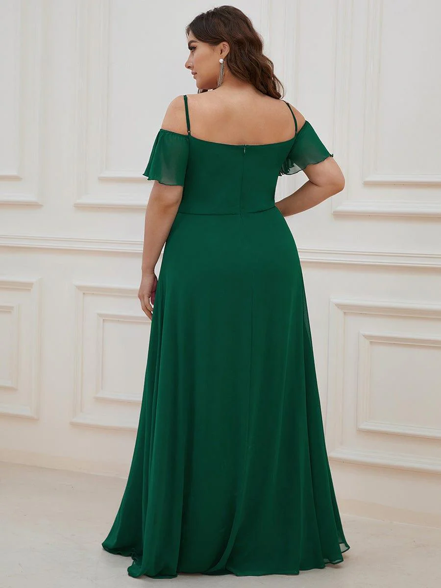 pretty REYA|Plus-Size Cold-Shoulder V-neck Bridesmaid Dress with Side Slit - Image 40