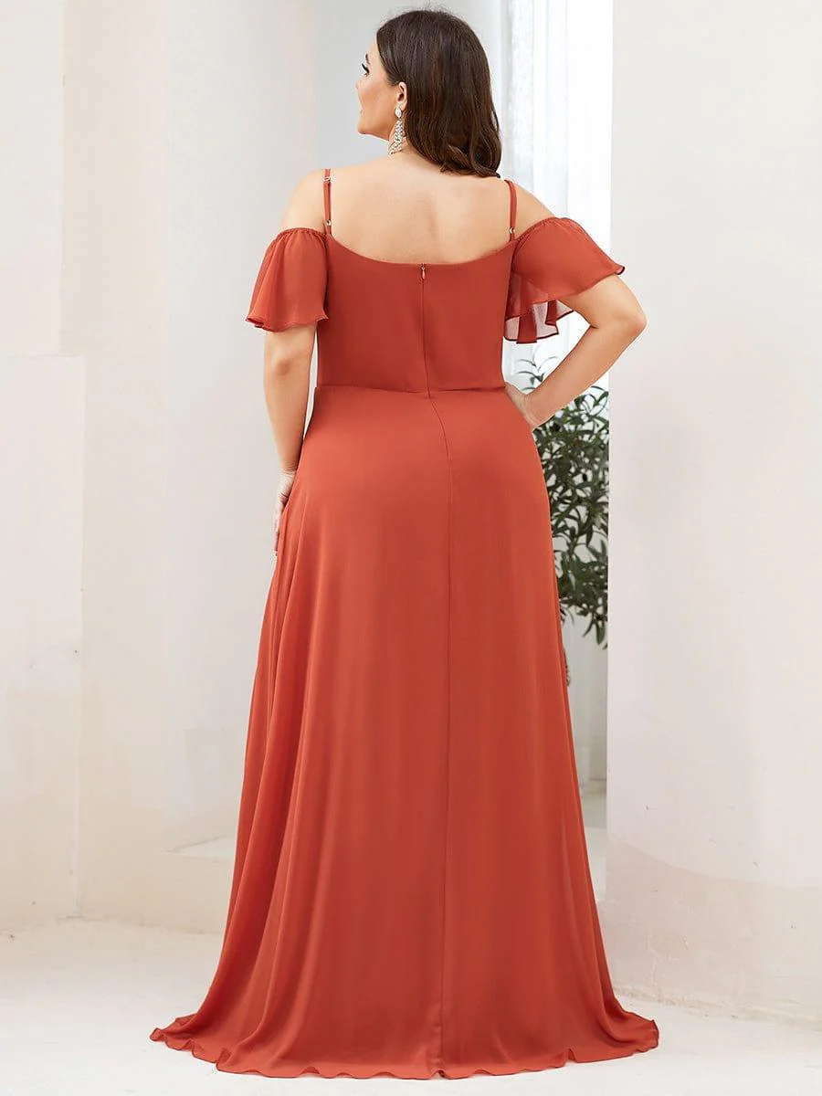 pretty REYA|Plus-Size Cold-Shoulder V-neck Bridesmaid Dress with Side Slit - Image 47