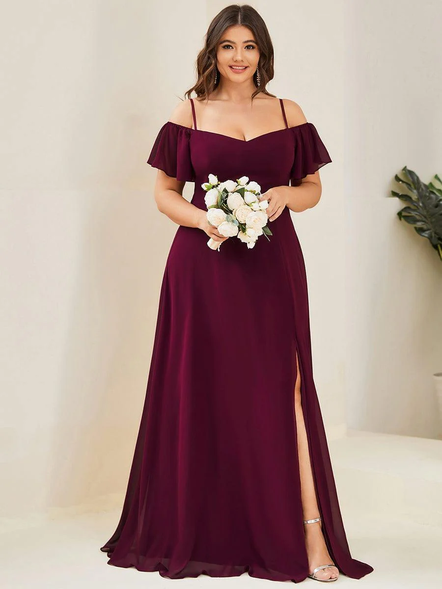 pretty REYA|Plus-Size Cold-Shoulder V-neck Bridesmaid Dress with Side Slit - Image 54