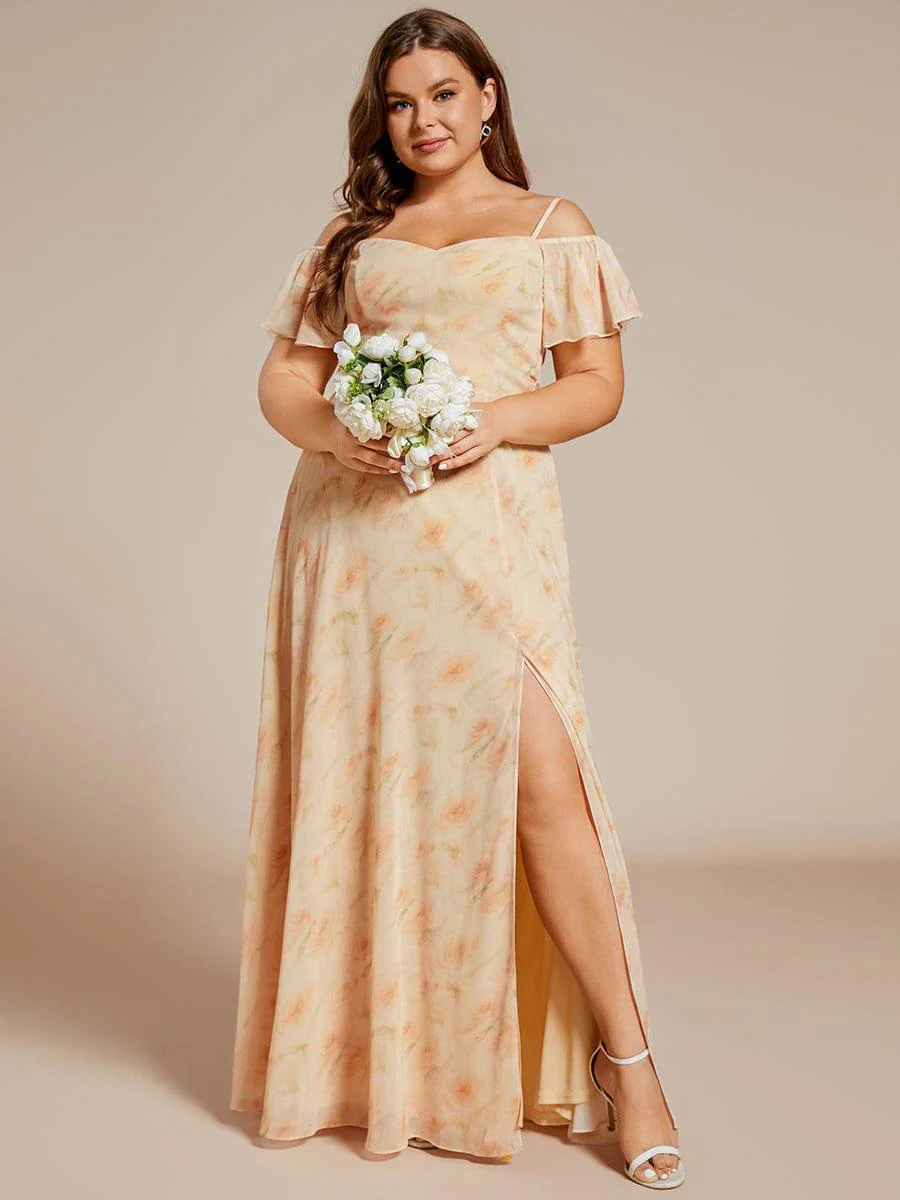 pretty REYA|Plus-Size Cold-Shoulder V-neck Bridesmaid Dress with Side Slit - Image 64