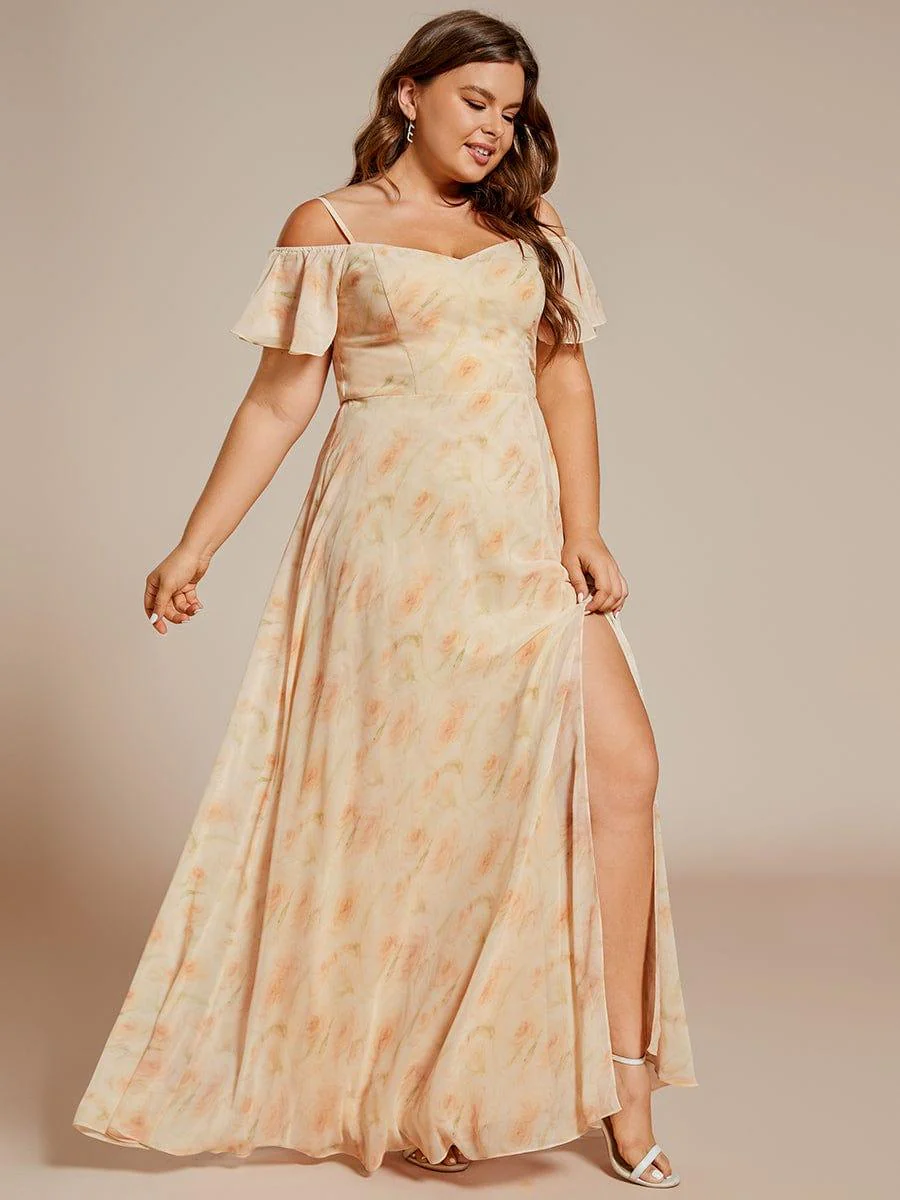 pretty REYA|Plus-Size Cold-Shoulder V-neck Bridesmaid Dress with Side Slit - Image 67