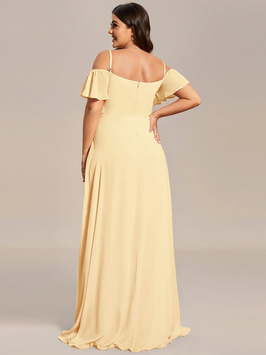 pretty REYA|Plus-Size Cold-Shoulder V-neck Bridesmaid Dress with Side Slit - Image 70