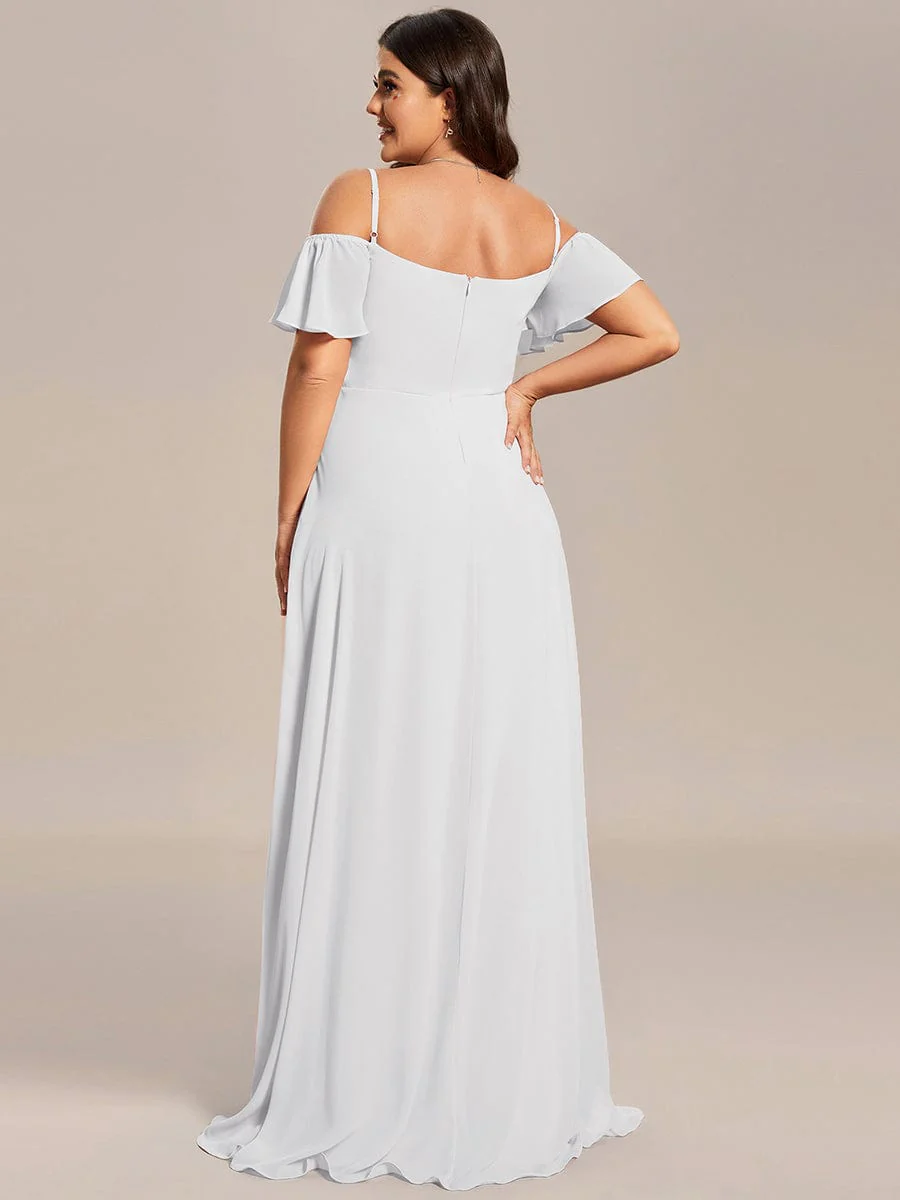 pretty REYA|Plus-Size Cold-Shoulder V-neck Bridesmaid Dress with Side Slit - Image 75