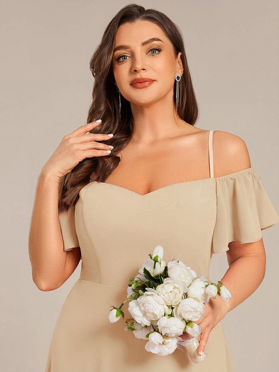 pretty REYA|Plus-Size Cold-Shoulder V-neck Bridesmaid Dress with Side Slit - Image 81