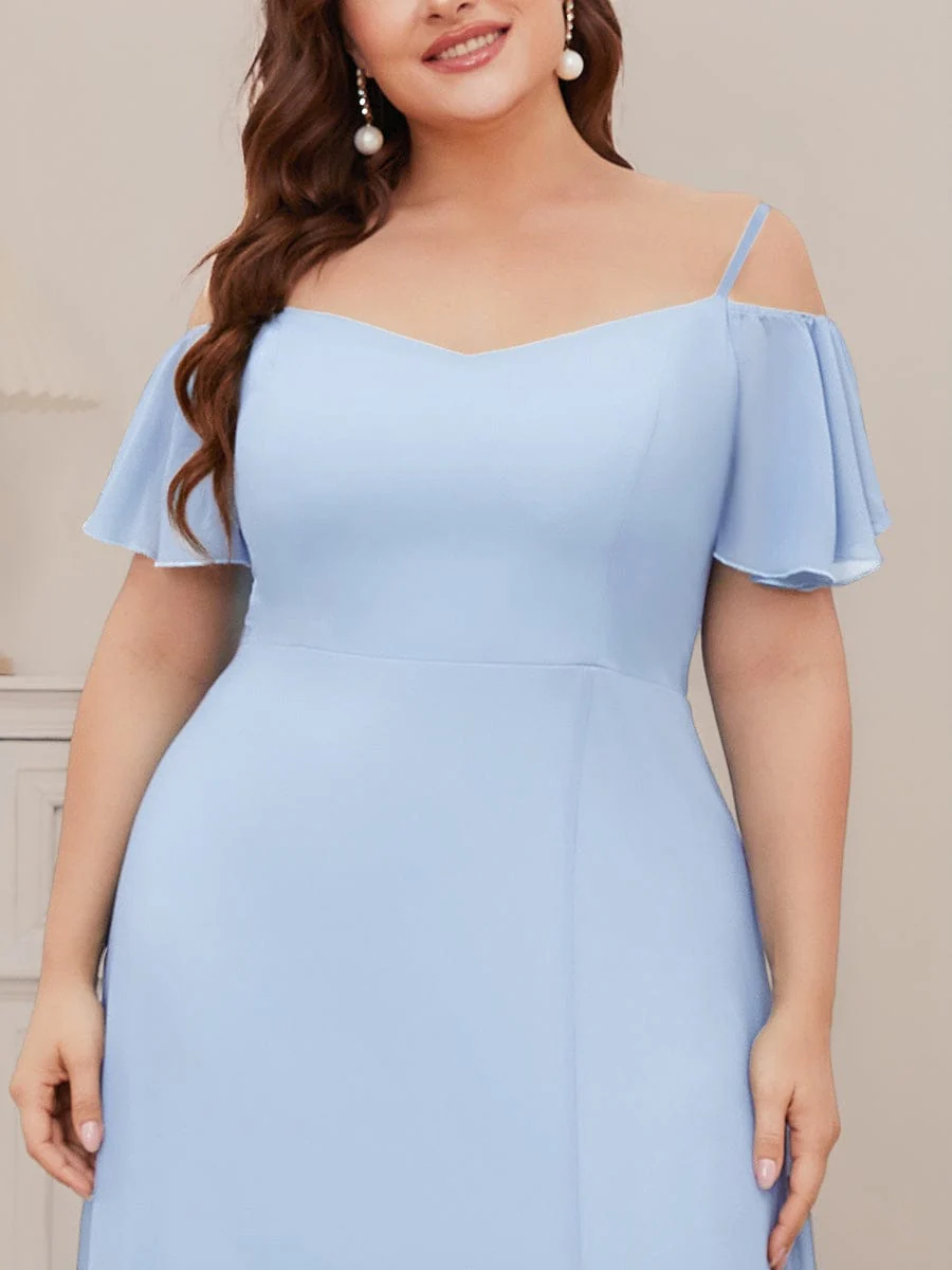 pretty REYA|Plus-Size Cold-Shoulder V-neck Bridesmaid Dress with Side Slit - Image 86