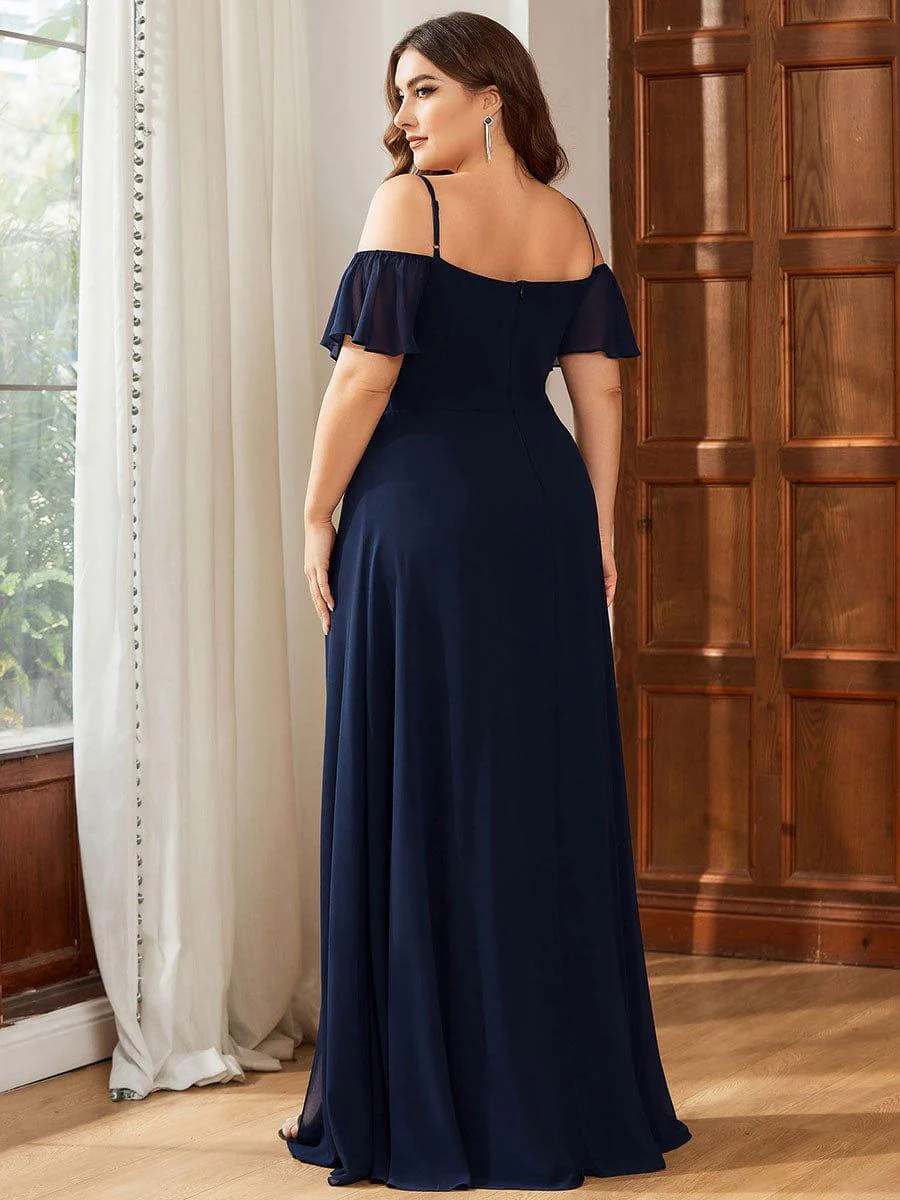pretty REYA|Plus-Size Cold-Shoulder V-neck Bridesmaid Dress with Side Slit - Image 9