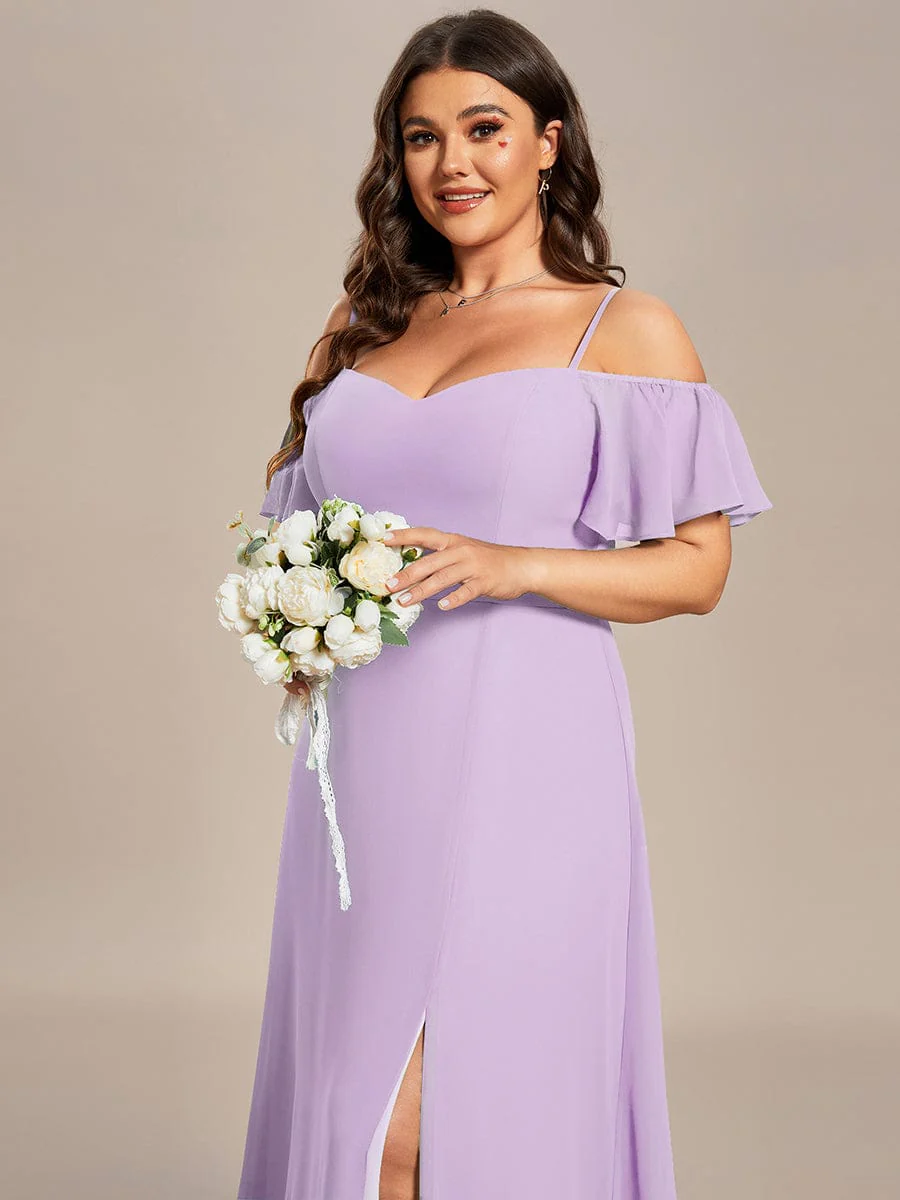 pretty REYA|Plus-Size Cold-Shoulder V-neck Bridesmaid Dress with Side Slit - Image 93