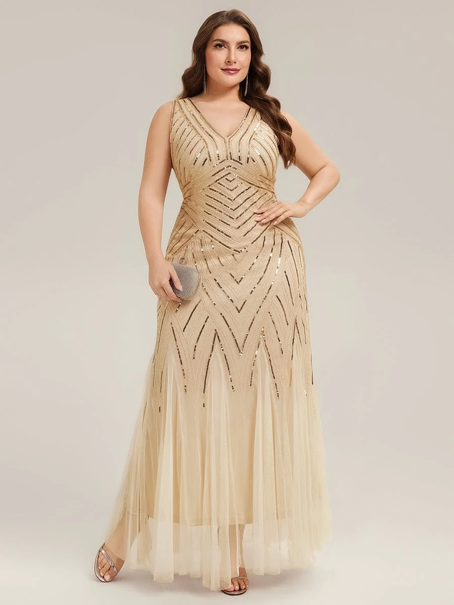 pretty GLAMOUR|Plus Size Deep V-Neck Sequin Sleeveless Dress - Image 15
