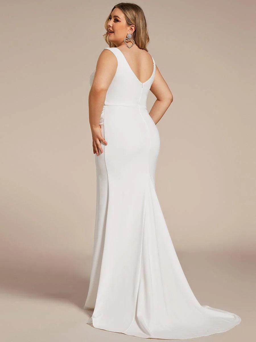 pretty ARDEN|Plus Size Deep V-Neck Sleeveless Wedding Dress - Image 2