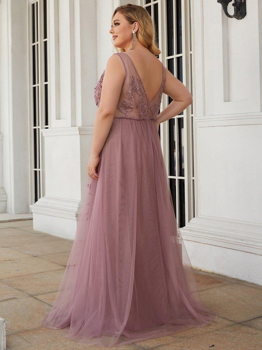 Plus Size Elegant Sleeveless Applique Flowy Tulle Evening Dress(Final Sale) - Image 17
