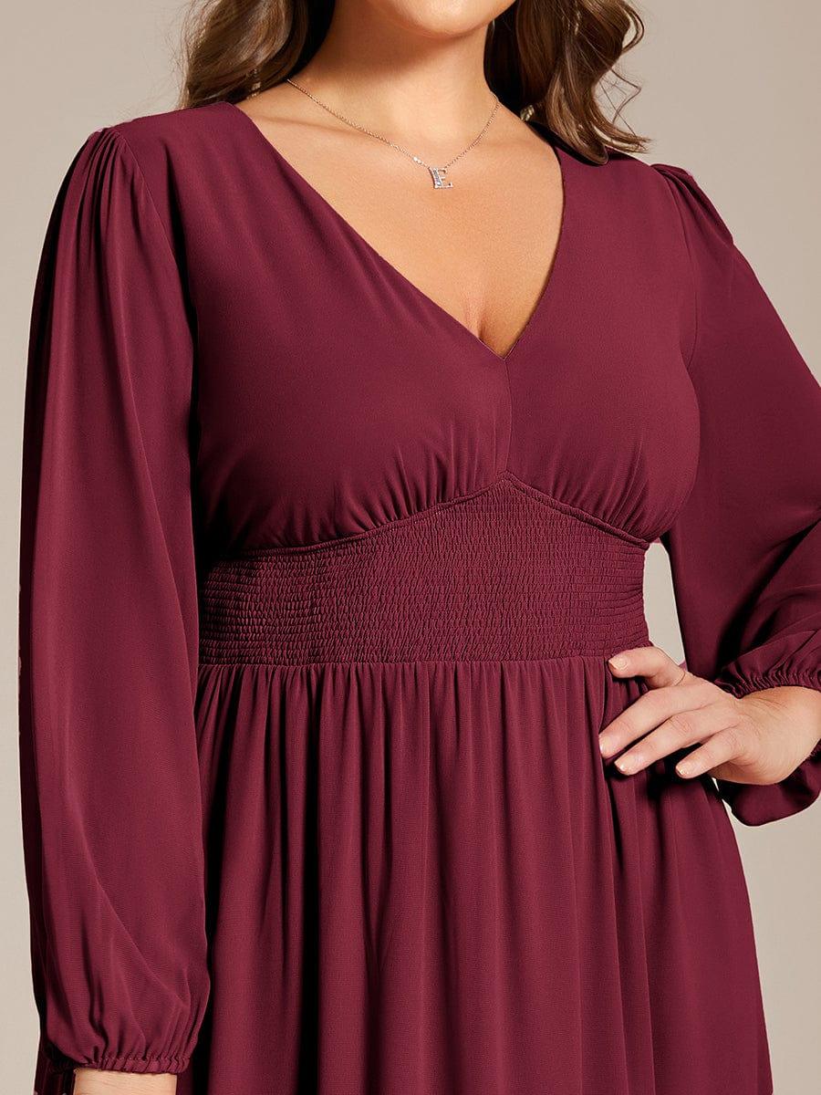 pretty AMARA|Plus Size Elegant V Neck Long Sleeves Midi Wedding Guest Dress(Final Sale) - Image 10
