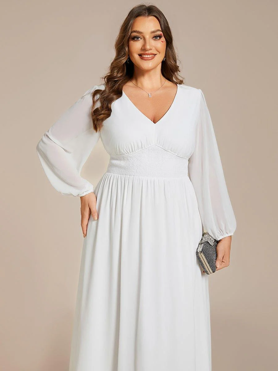pretty AMARA|Plus Size Elegant V Neck Long Sleeves Midi Wedding Guest Dress(Final Sale) - Image 38