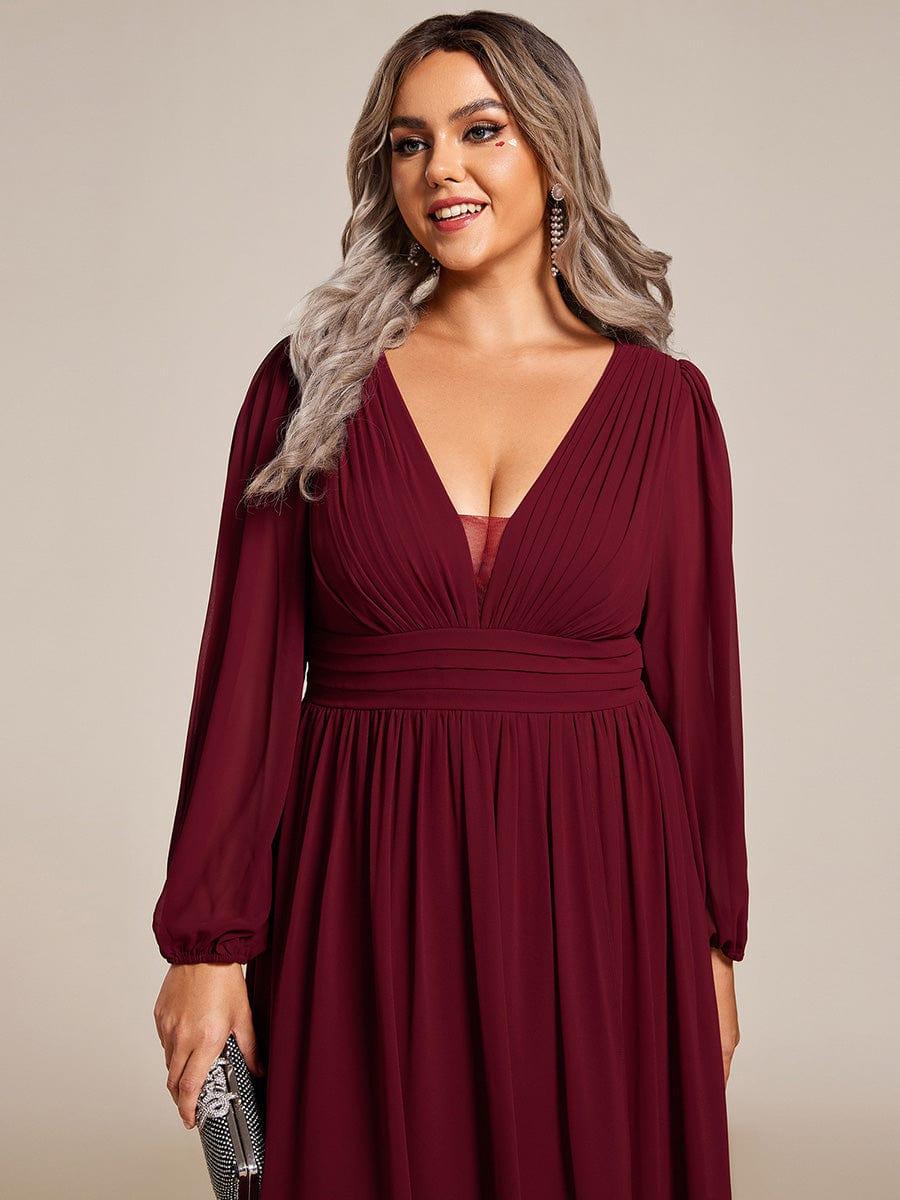 pretty GRIFFIN|Plus Size Enchanting Chiffon Lantern Sleeve Pleated High Waist Bridesmaid Dress - Image 10