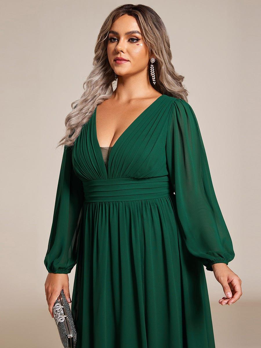 pretty GRIFFIN|Plus Size Enchanting Chiffon Lantern Sleeve Pleated High Waist Bridesmaid Dress - Image 13