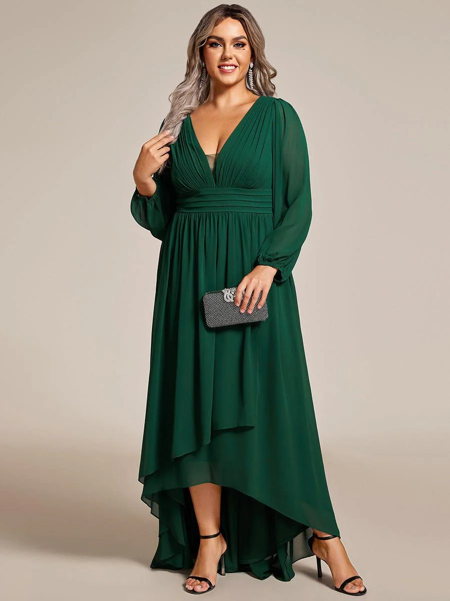 pretty GRIFFIN|Plus Size Enchanting Chiffon Lantern Sleeve Pleated High Waist Bridesmaid Dress - Image 14