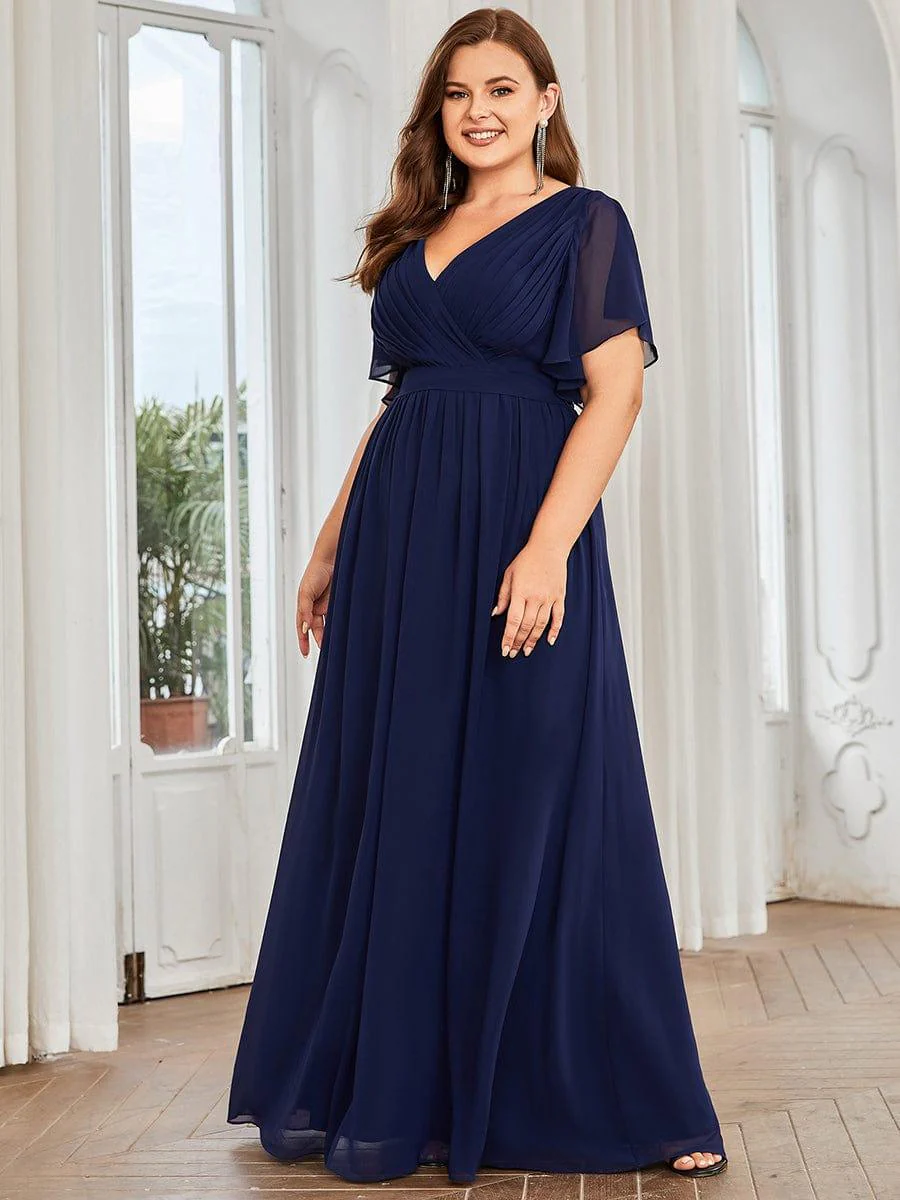 pretty LEORA|Plus Size V-Neck Floor-Length Chiffon Evening Dress - Image 14
