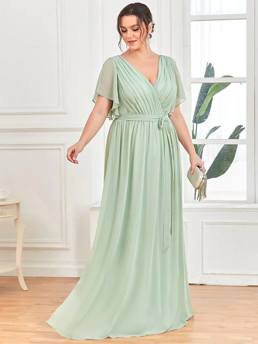 pretty LEORA|Plus Size V-Neck Floor-Length Chiffon Evening Dress - Image 21