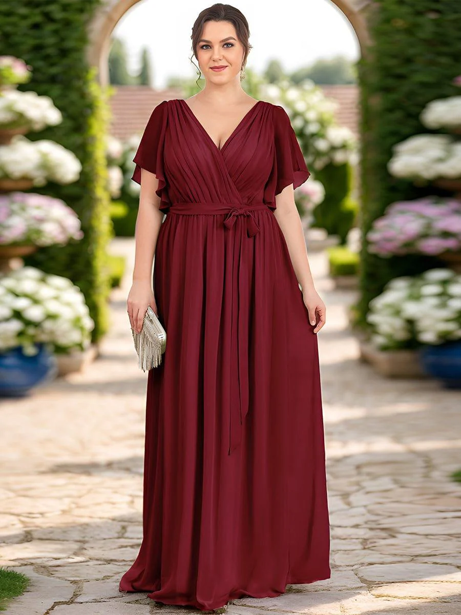 pretty LEORA|Plus Size V-Neck Floor-Length Chiffon Evening Dress - Image 24
