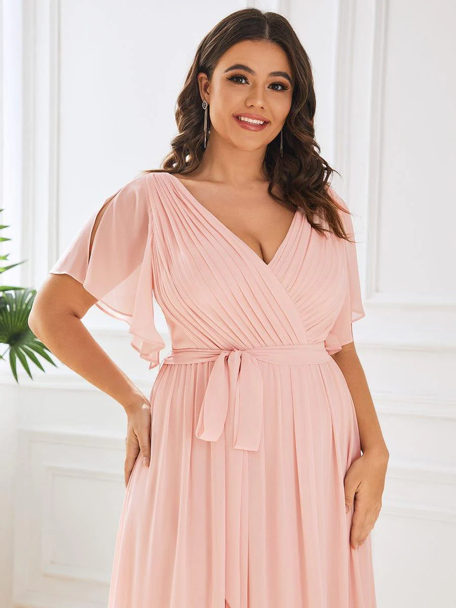 pretty LEORA|Plus Size V-Neck Floor-Length Chiffon Evening Dress - Image 44