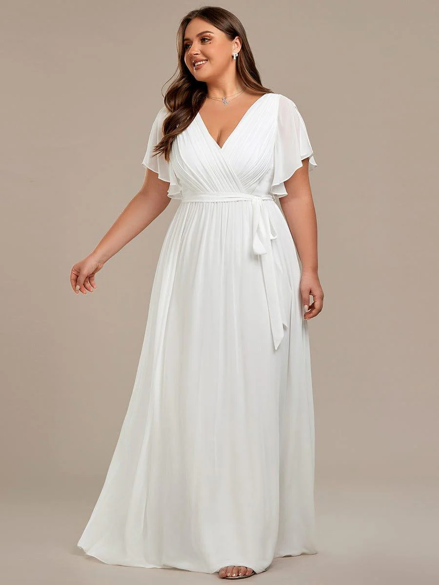 pretty LEORA|Plus Size V-Neck Floor-Length Chiffon Evening Dress - Image 53