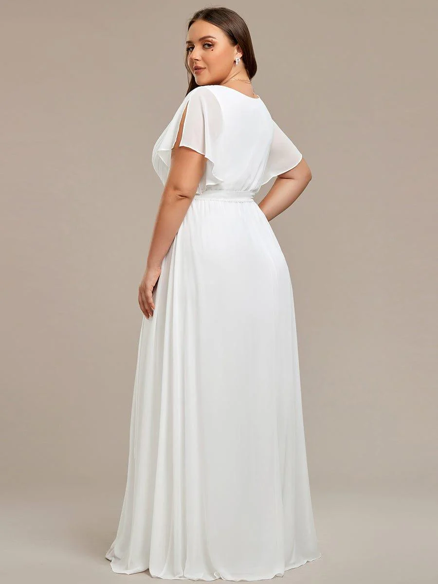 pretty LEORA|Plus Size V-Neck Floor-Length Chiffon Evening Dress - Image 54