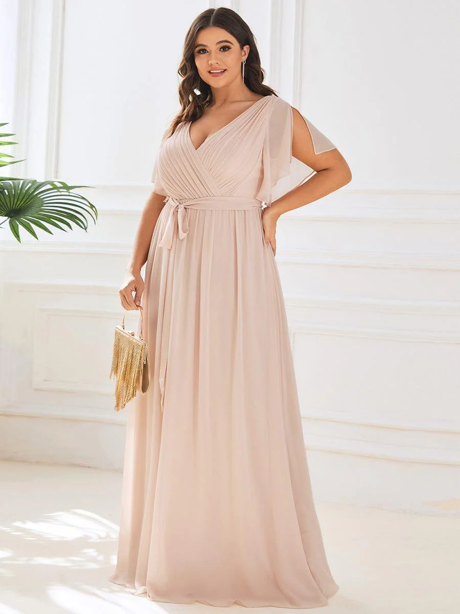 pretty LEORA|Plus Size V-Neck Floor-Length Chiffon Evening Dress - Image 62