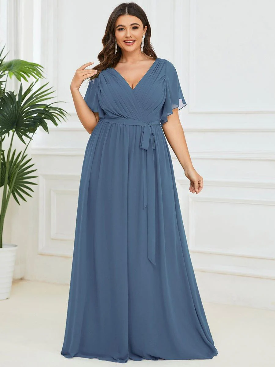 pretty LEORA|Plus Size V-Neck Floor-Length Chiffon Evening Dress - Image 69