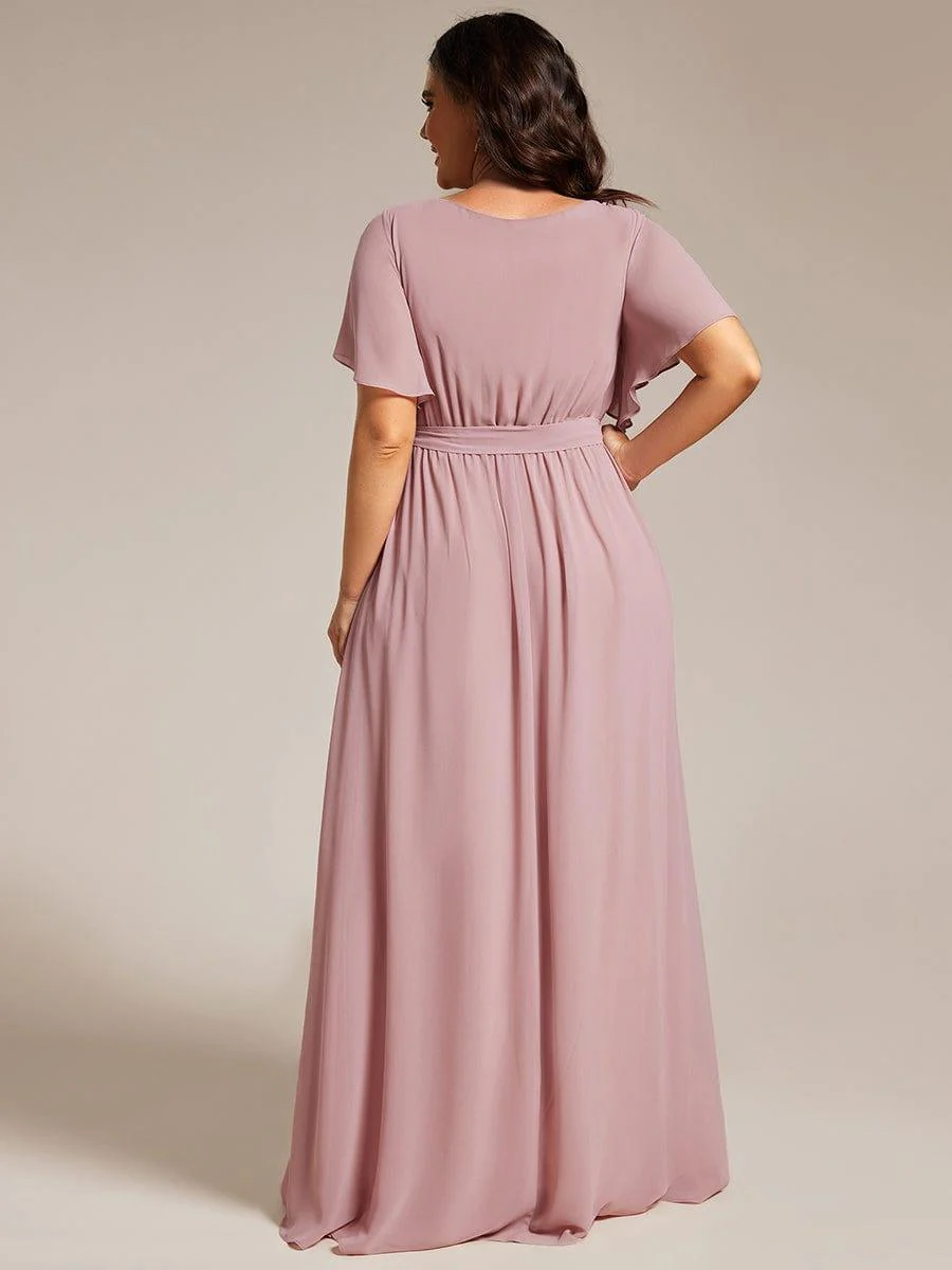pretty LEORA|Plus Size V-Neck Floor-Length Chiffon Evening Dress - Image 71