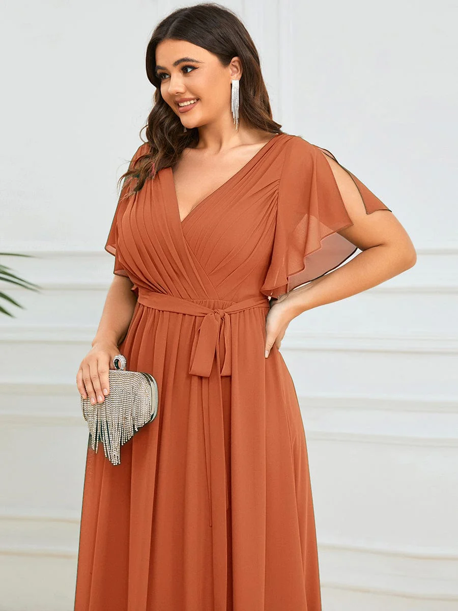 pretty LEORA|Plus Size V-Neck Floor-Length Chiffon Evening Dress - Image 87