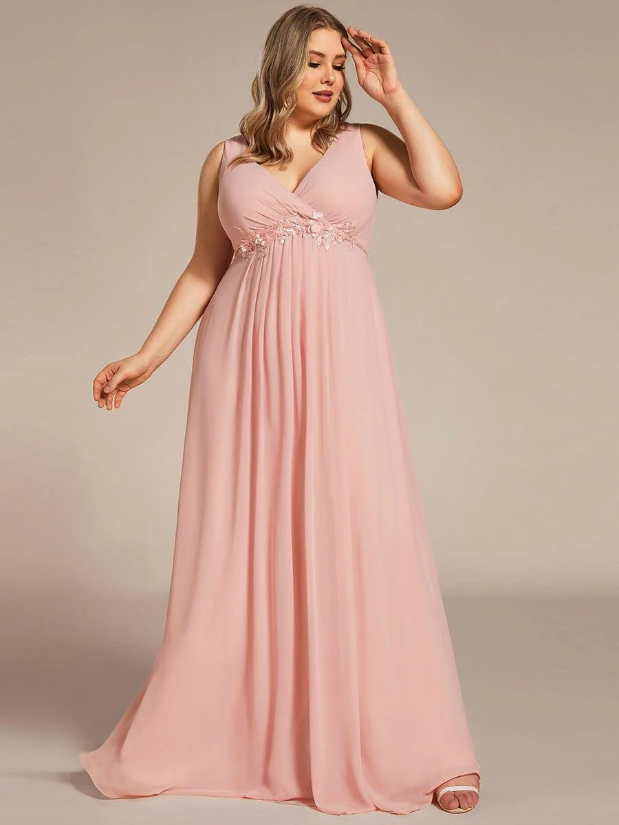 Plus Size Floral Applique Sleeveless Chiffon Formal Evening Dress(Final Sale) - Image 10