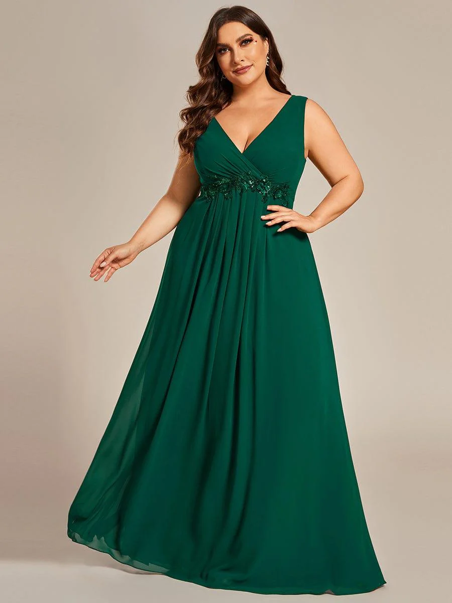 Plus Size Floral Applique Sleeveless Chiffon Formal Evening Dress(Final Sale) - Image 11