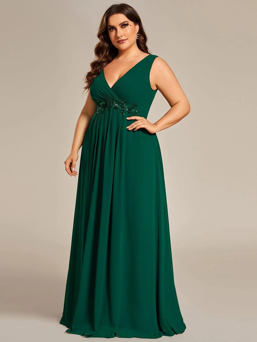 Plus Size Floral Applique Sleeveless Chiffon Formal Evening Dress(Final Sale) - Image 15