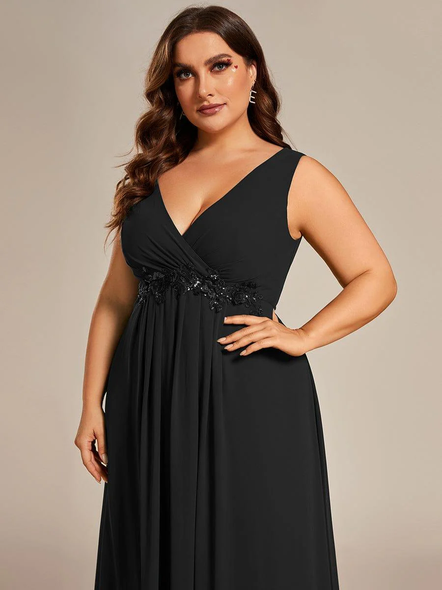 Plus Size Floral Applique Sleeveless Chiffon Formal Evening Dress(Final Sale) - Image 18