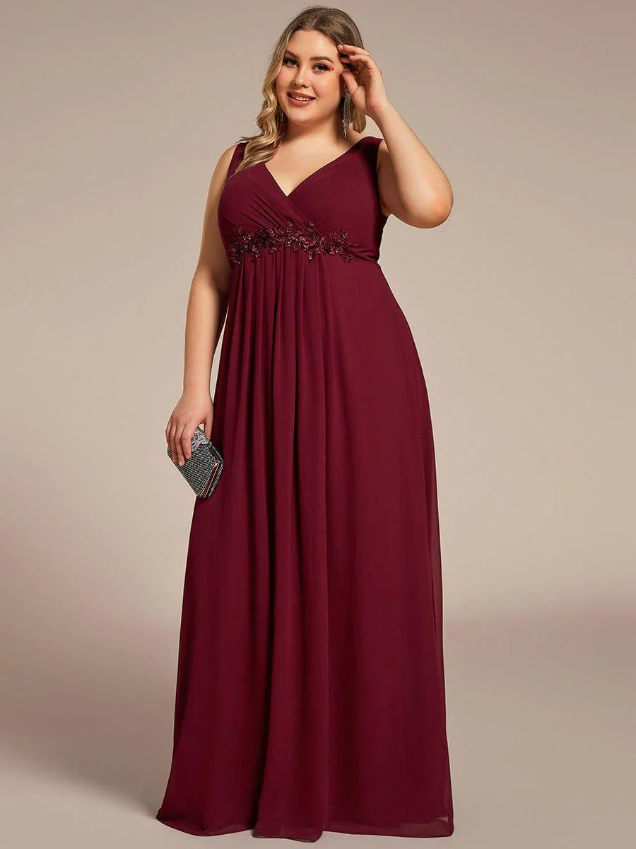 Plus Size Floral Applique Sleeveless Chiffon Formal Evening Dress(Final Sale) - Image 4