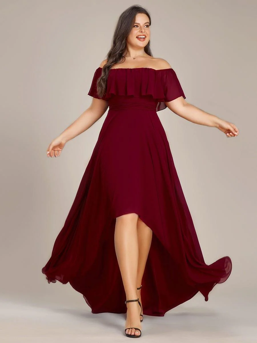 Plus Size Flowy Chiffon High-Low Off The Shoulder Bridesmaid Dress(Final Sale) - Image 4